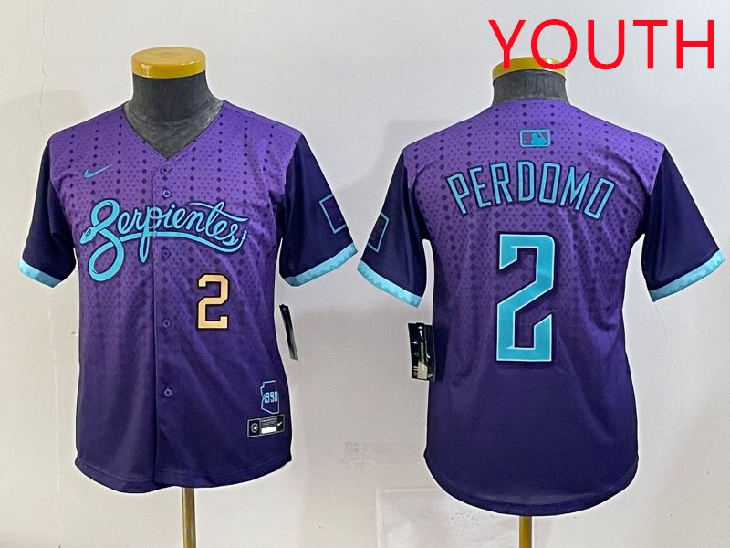 Youth 2025 Arizona Diamondback 2 Perdomo Purple Joint Name Nike MLB Jersey style 4